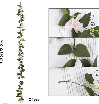Artificial Bougainvillea Garland,4PCS 7.2ft/Piece Pink Flower Garland Faux Silk Bougainvillea Vines Artificial Decor for Wedding Arch Table Home Garden(Deep Pink)