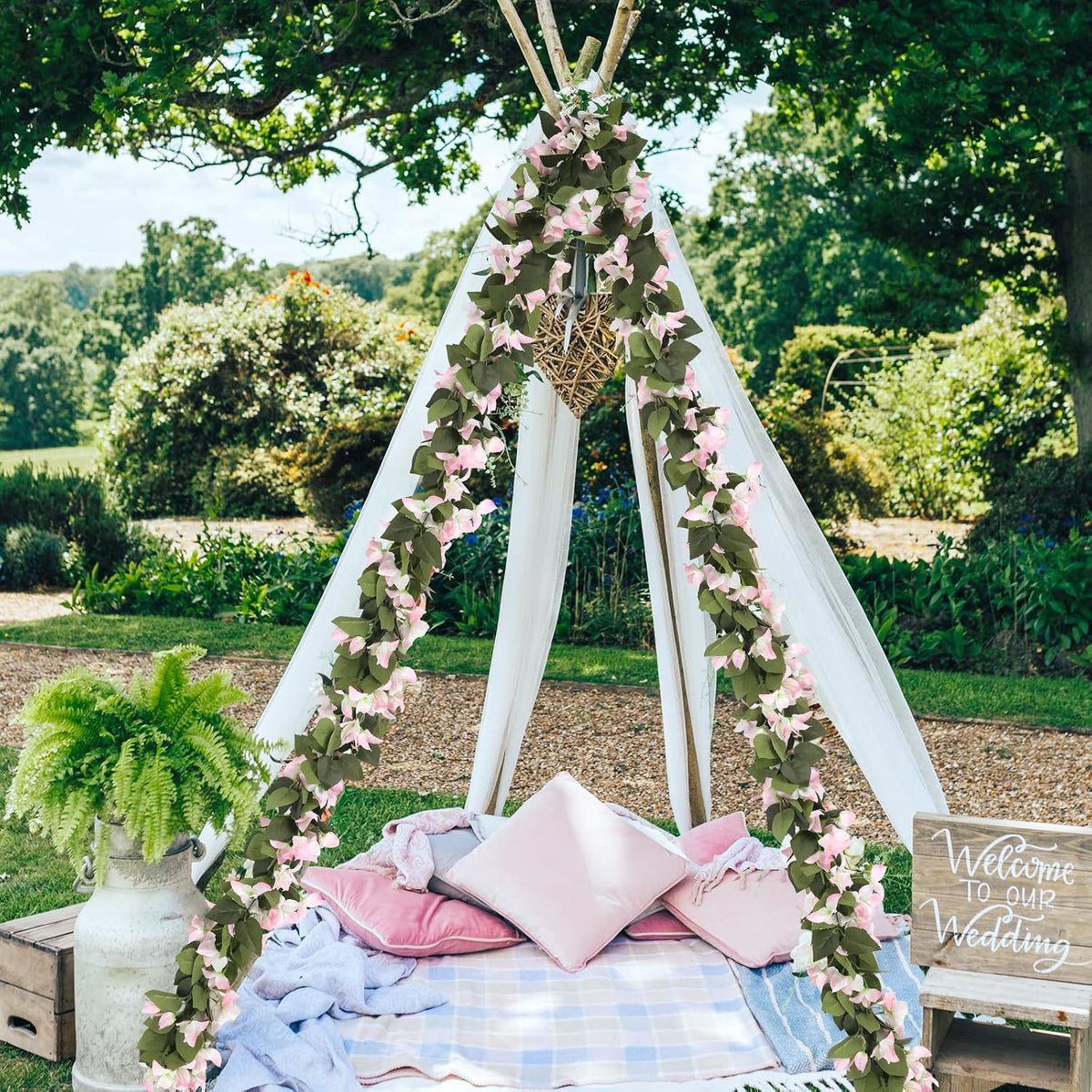 Artificial Bougainvillea Garland,4PCS 7.2ft/Piece Pink Flower Garland Faux Silk Bougainvillea Vines Artificial Decor for Wedding Arch Table Home Garden(Deep Pink)
