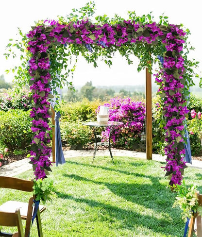 Artificial Bougainvillea Garland,4PCS 7.2ft/Piece Pink Flower Garland Faux Silk Bougainvillea Vines Artificial Decor for Wedding Arch Table Home Garden(Deep Pink)