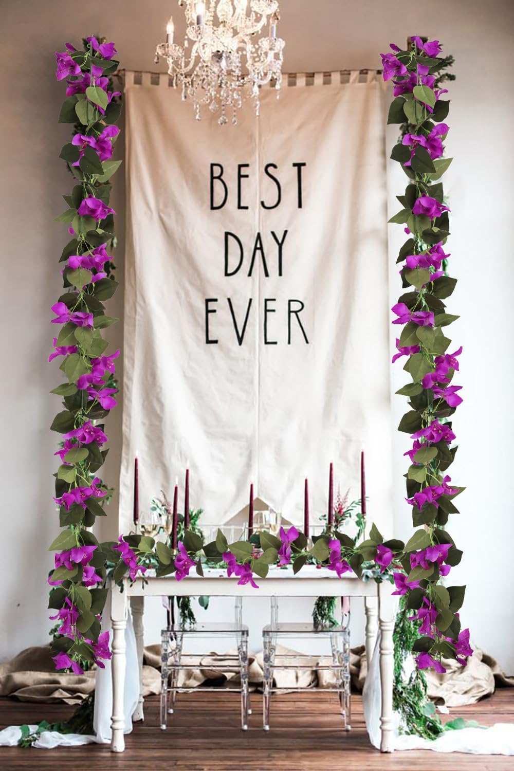 Artificial Bougainvillea Garland,4PCS 7.2ft/Piece Pink Flower Garland Faux Silk Bougainvillea Vines Artificial Decor for Wedding Arch Table Home Garden(Deep Pink)