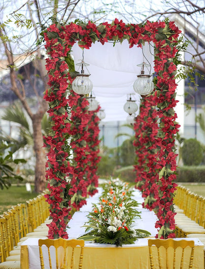 Artificial Bougainvillea Garland,4PCS 7.2ft/Piece Pink Flower Garland Faux Silk Bougainvillea Vines Artificial Decor for Wedding Arch Table Home Garden(Deep Pink)