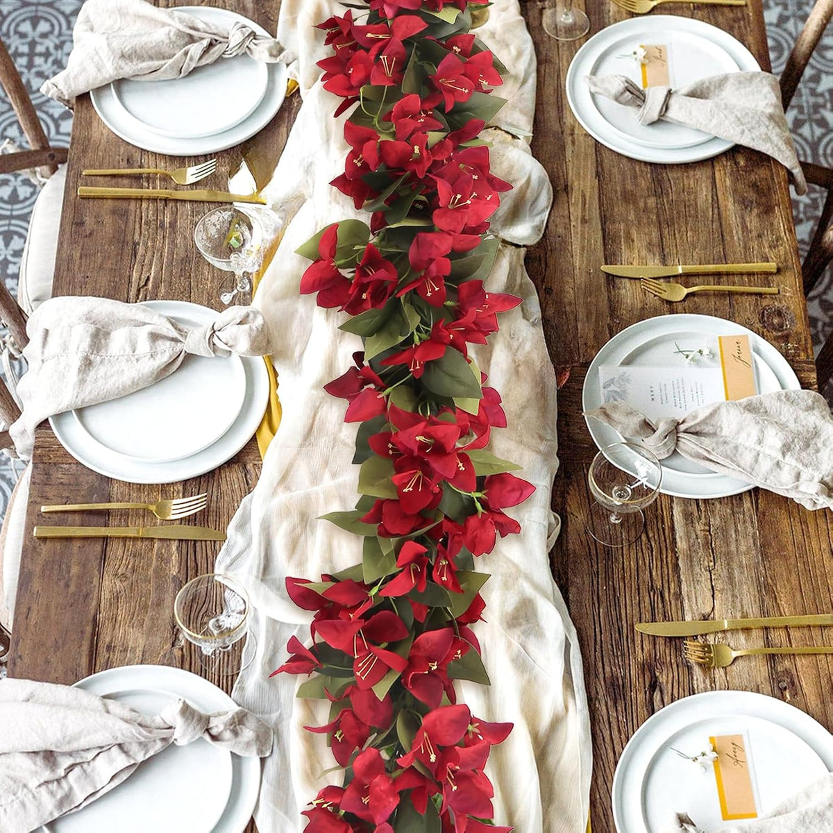 Artificial Bougainvillea Garland,4PCS 7.2ft/Piece Pink Flower Garland Faux Silk Bougainvillea Vines Artificial Decor for Wedding Arch Table Home Garden(Deep Pink)