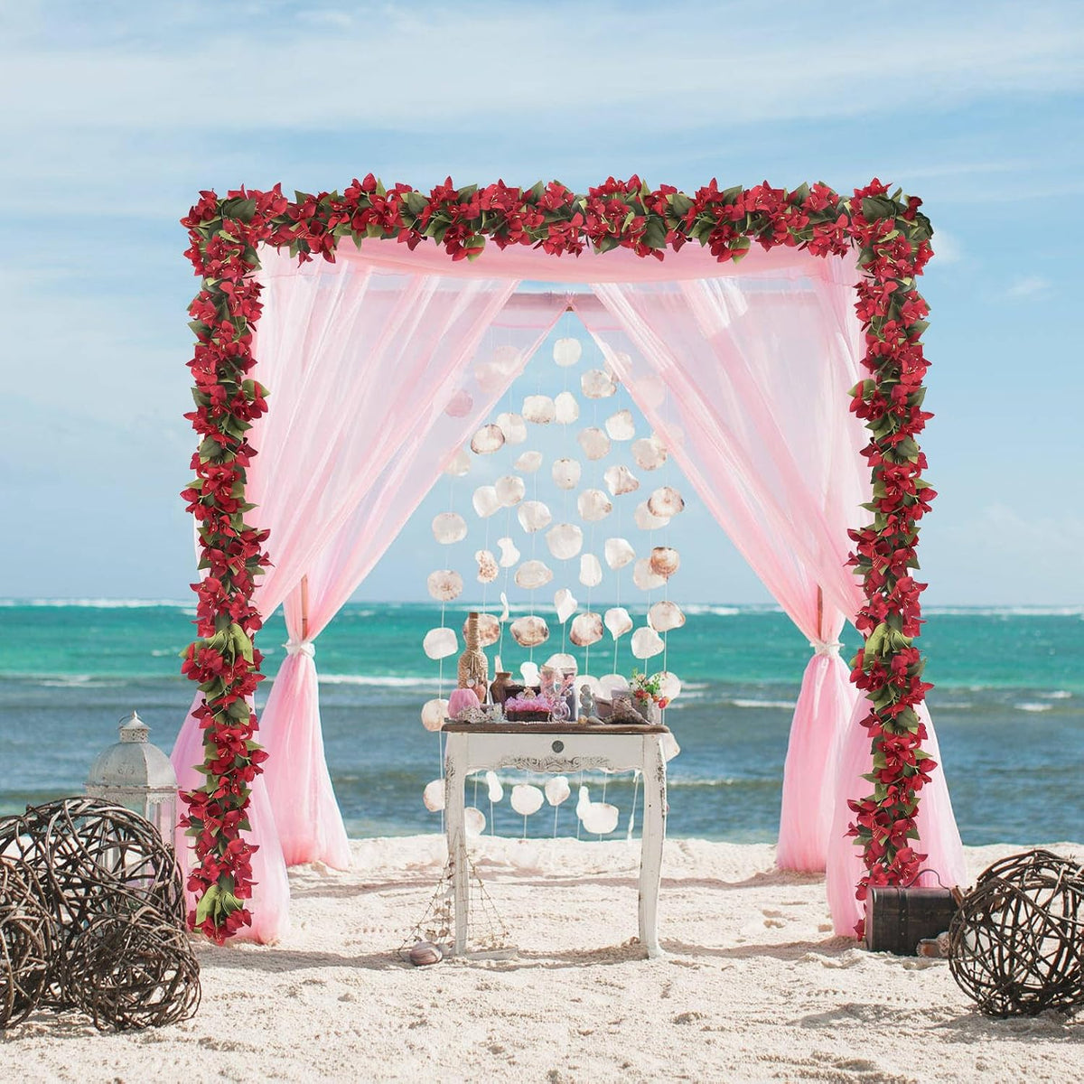 Artificial Bougainvillea Garland,4PCS 7.2ft/Piece Pink Flower Garland Faux Silk Bougainvillea Vines Artificial Decor for Wedding Arch Table Home Garden(Deep Pink)