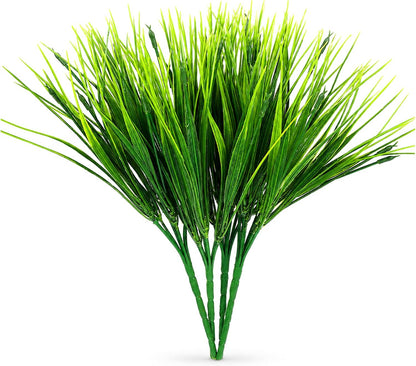 4 Pcs Artificial Wheat Grass, 28cm Fake Grass Faux Plastic Plants Outdoor UV Resistant Wheat Fake Grasses Plants, Greenery Shrubs, Artificial Grasses Outdoor, Faux Greenery Shrubs for Planter