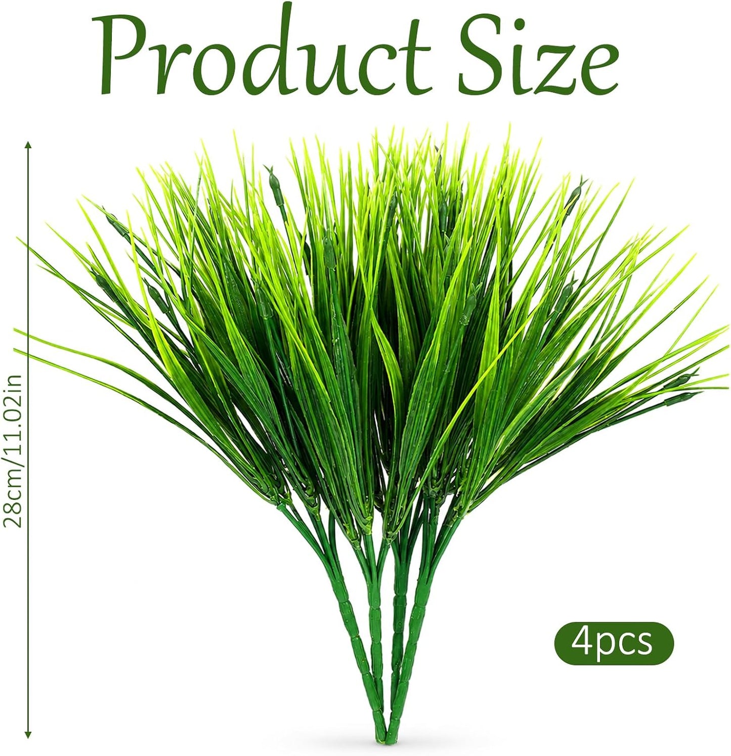 4 Pcs Artificial Wheat Grass, 28cm Fake Grass Faux Plastic Plants Outdoor UV Resistant Wheat Fake Grasses Plants, Greenery Shrubs, Artificial Grasses Outdoor, Faux Greenery Shrubs for Planter