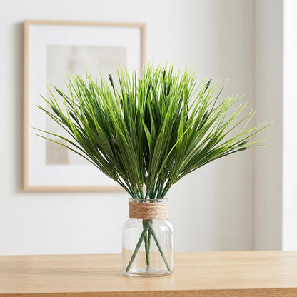 4 Pcs Artificial Wheat Grass, 28cm Fake Grass Faux Plastic Plants Outdoor UV Resistant Wheat Fake Grasses Plants, Greenery Shrubs, Artificial Grasses Outdoor, Faux Greenery Shrubs for Planter
