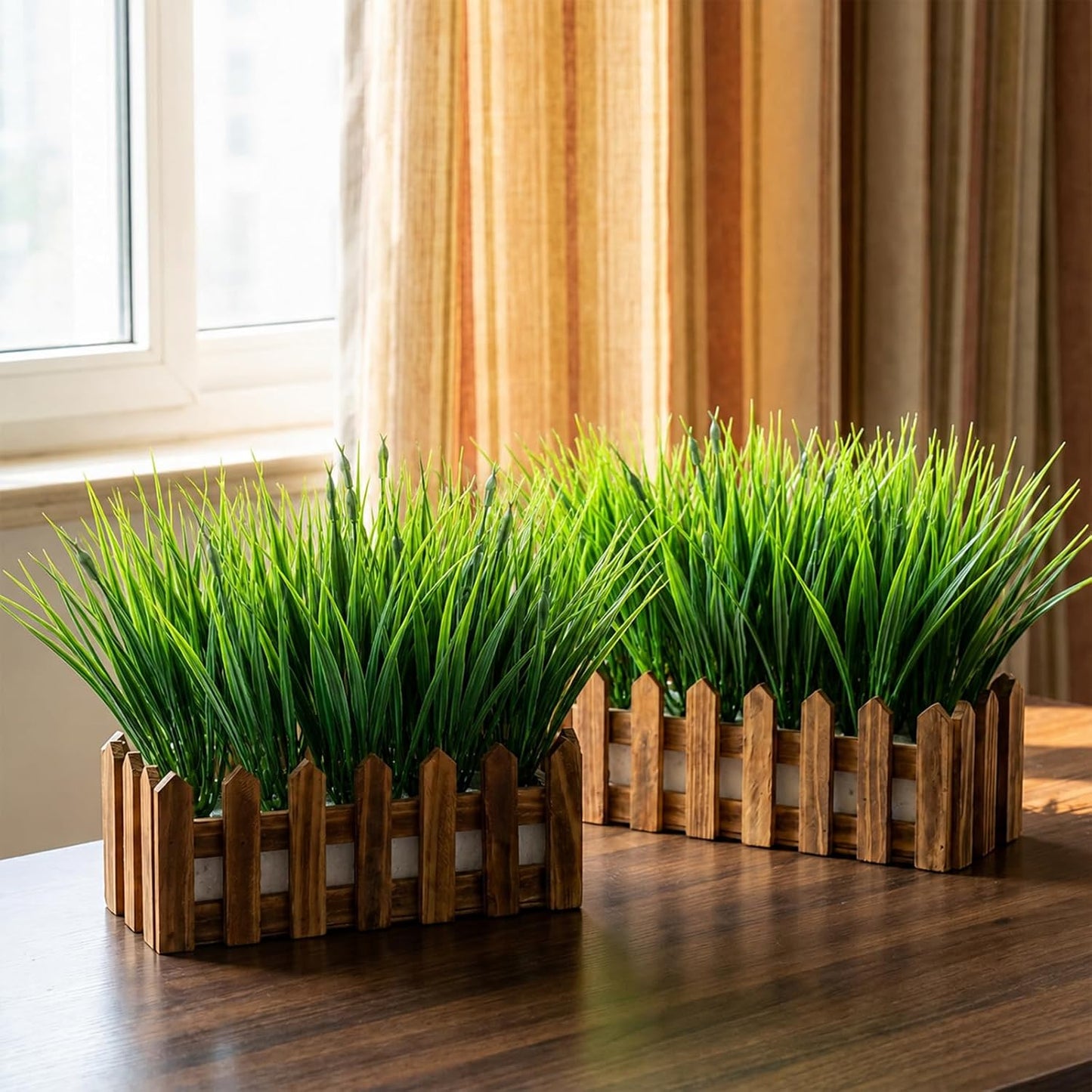 4 Pcs Artificial Wheat Grass, 28cm Fake Grass Faux Plastic Plants Outdoor UV Resistant Wheat Fake Grasses Plants, Greenery Shrubs, Artificial Grasses Outdoor, Faux Greenery Shrubs for Planter