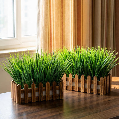 4 Pcs Artificial Wheat Grass, 28cm Fake Grass Faux Plastic Plants Outdoor UV Resistant Wheat Fake Grasses Plants, Greenery Shrubs, Artificial Grasses Outdoor, Faux Greenery Shrubs for Planter