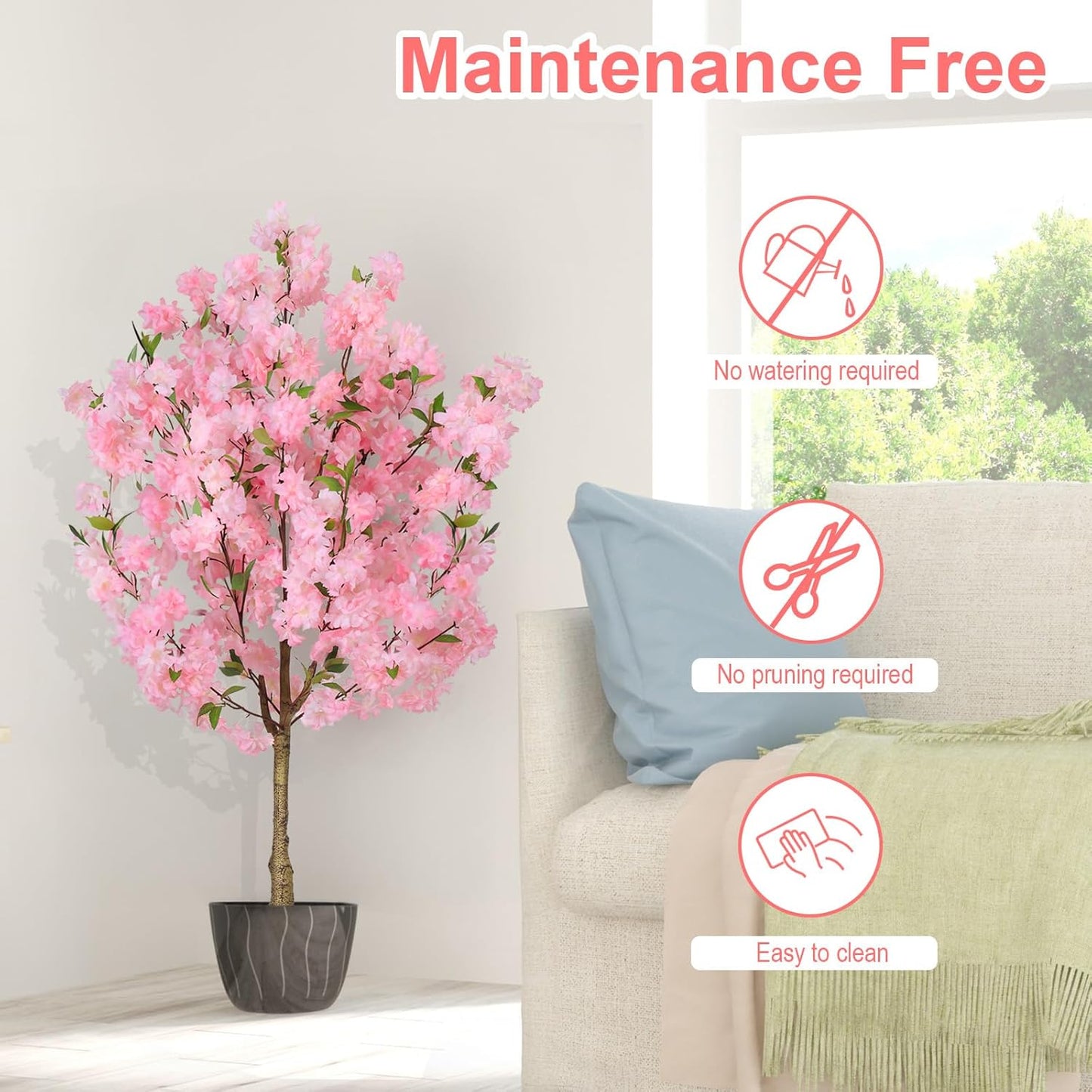 6Ft Tall Cherry Blossom Artificial Tree, Fake Tree Faux Silk Plant with Plastic Nursery Pot,Artificial Plants for Home Office Indoor Decor(Pink)