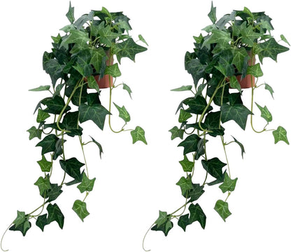 31.5" Fake Plants English Ivy in Pot- 2Pack Artificial Silk Ivy Greenery for Home Décor, Tabletop, Office, Shelf, Balcony or Bathroom
