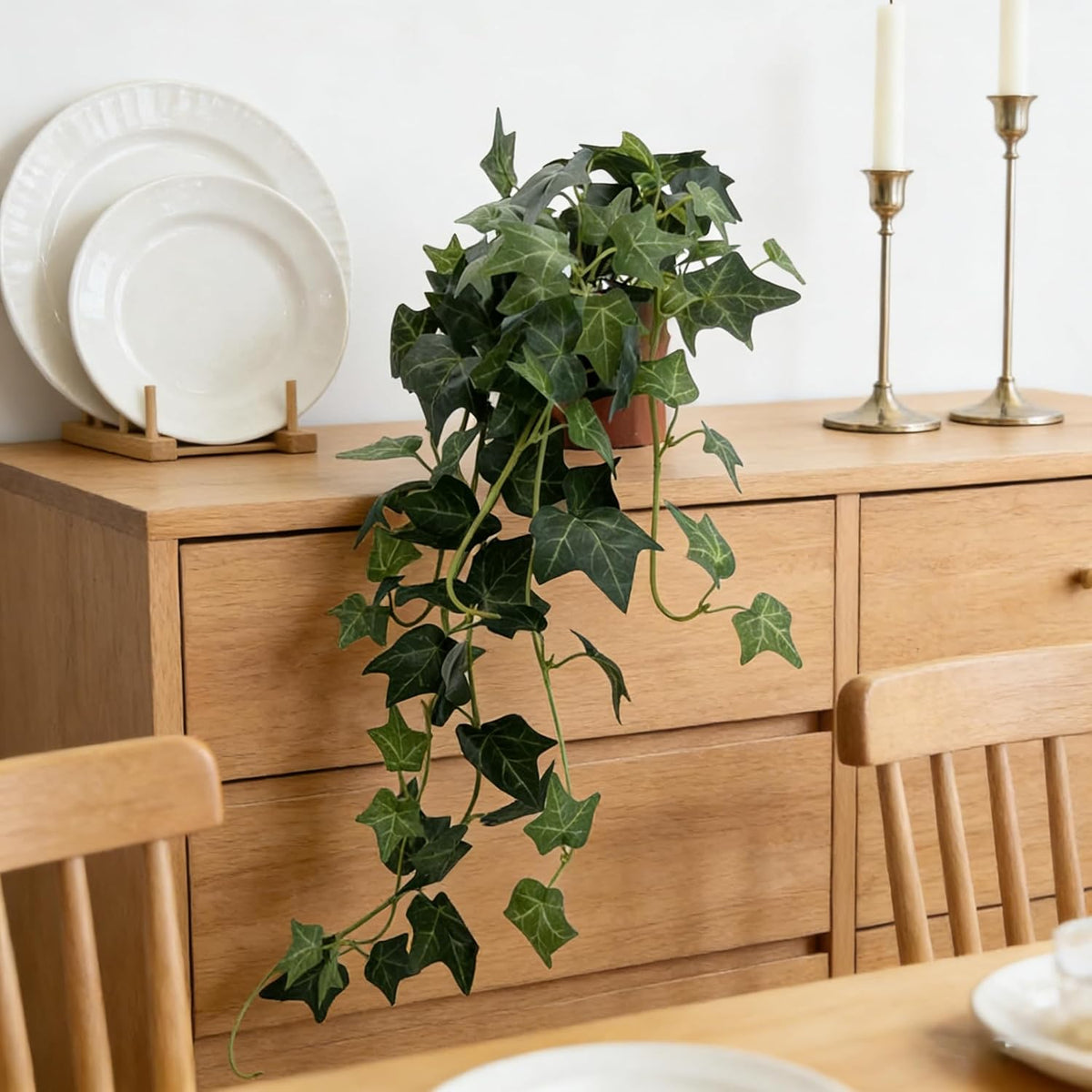 31.5" Fake Plants English Ivy in Pot- 2Pack Artificial Silk Ivy Greenery for Home Décor, Tabletop, Office, Shelf, Balcony or Bathroom