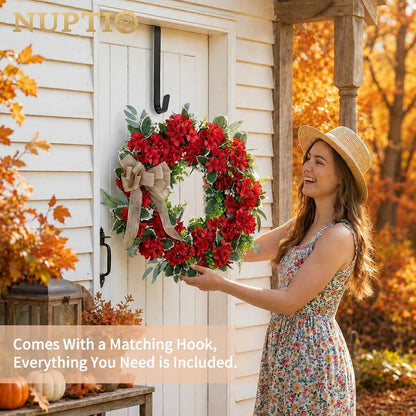 Geranium Wreath for Front Door: Christmas Red Wreaths, 24 Inch