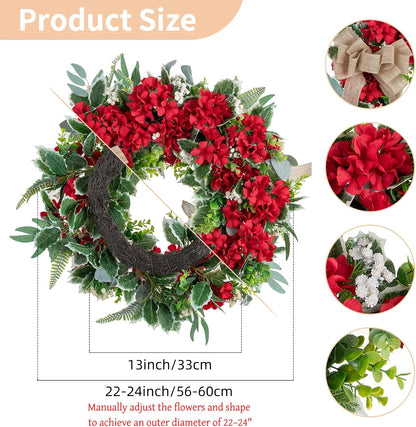 Geranium Wreath for Front Door: Christmas Red Wreaths, 24 Inch