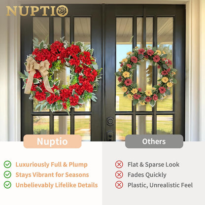 Geranium Wreath for Front Door: Christmas Red Wreaths, 24 Inch
