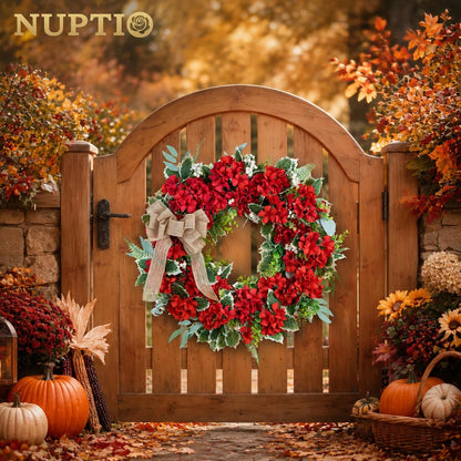 Geranium Wreath for Front Door: Christmas Red Wreaths, 24 Inch