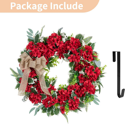 Geranium Wreath for Front Door: Christmas Red Wreaths, 24 Inch