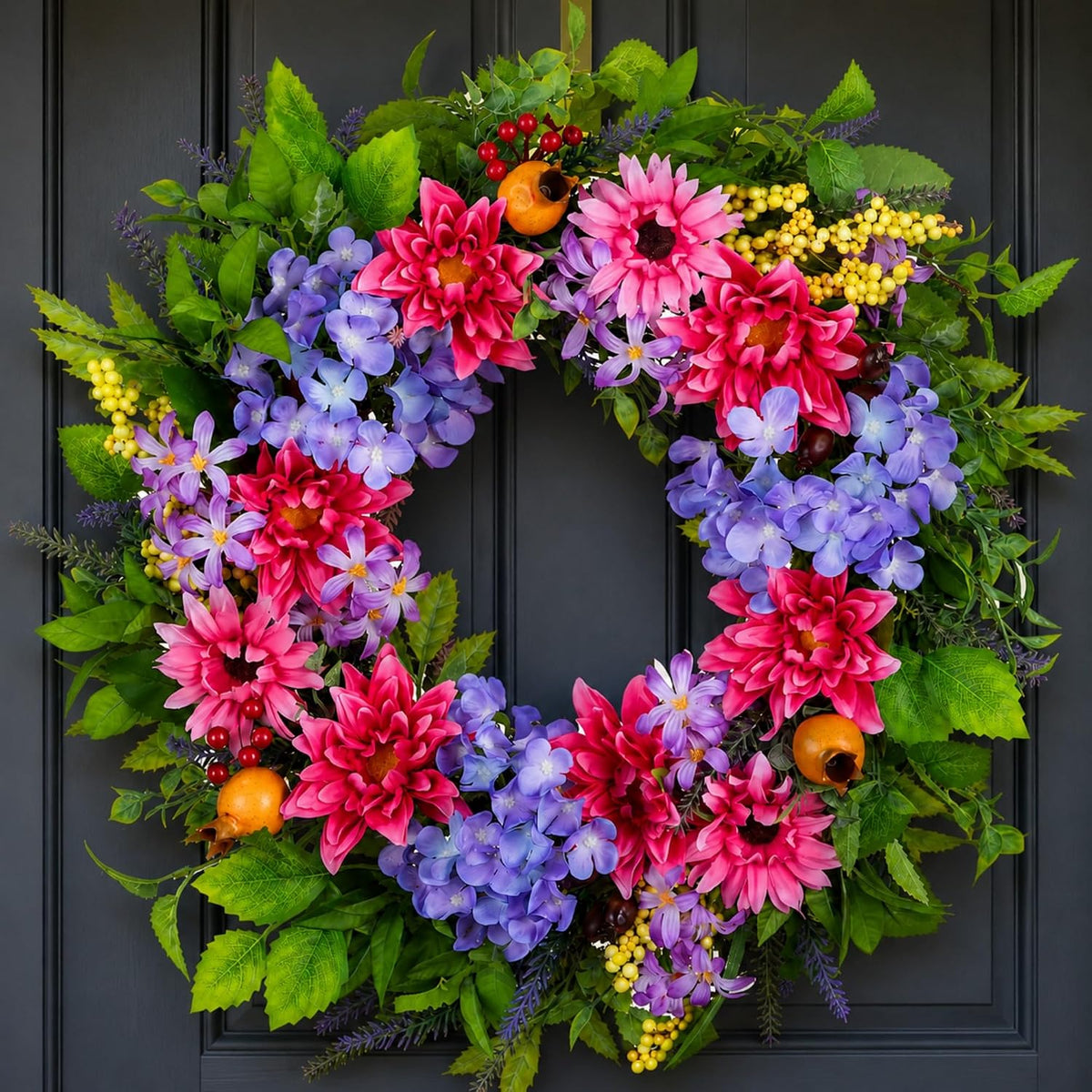 Geranium Wreath for Front Door: Christmas Red Wreaths, 24 Inch