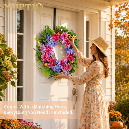 Geranium Wreath for Front Door: Christmas Red Wreaths, 24 Inch