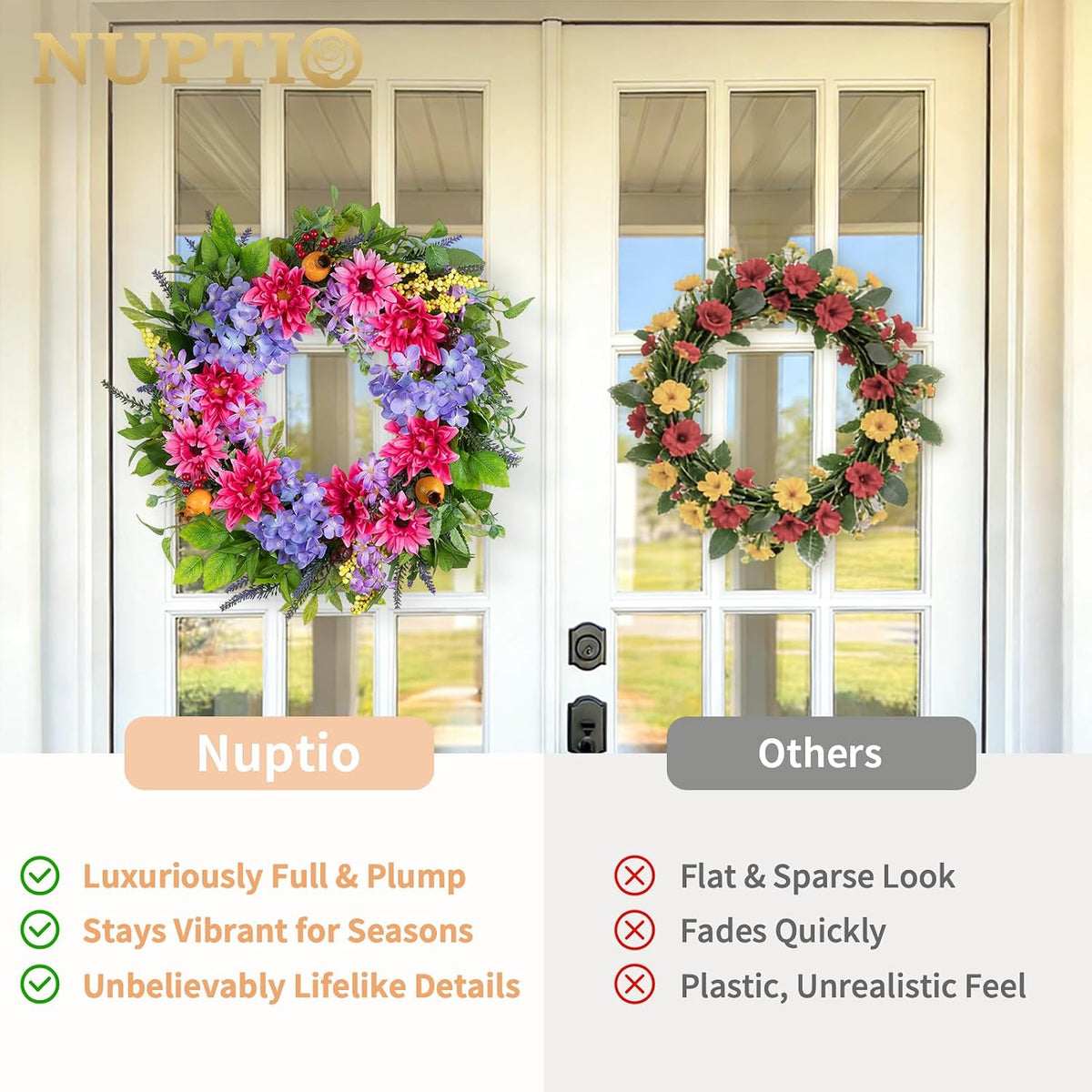 Geranium Wreath for Front Door: Christmas Red Wreaths, 24 Inch