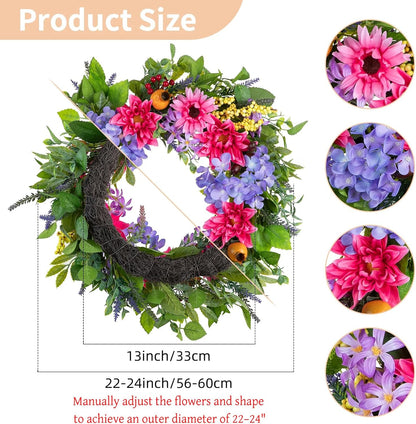 Geranium Wreath for Front Door: Christmas Red Wreaths, 24 Inch