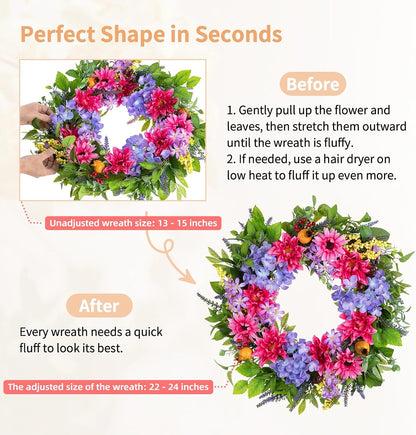 Geranium Wreath for Front Door: Christmas Red Wreaths, 24 Inch