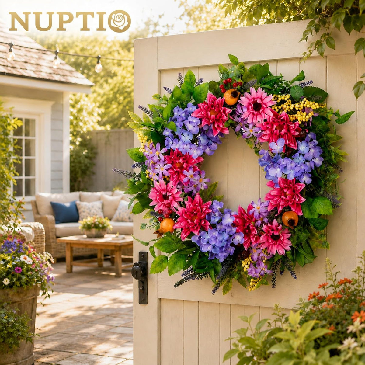 Geranium Wreath for Front Door: Christmas Red Wreaths, 24 Inch