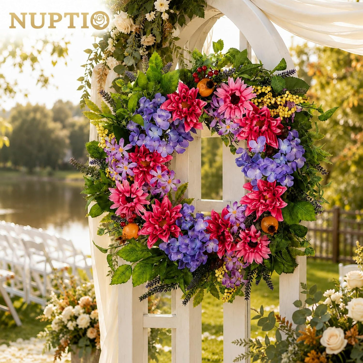 Geranium Wreath for Front Door: Christmas Red Wreaths, 24 Inch