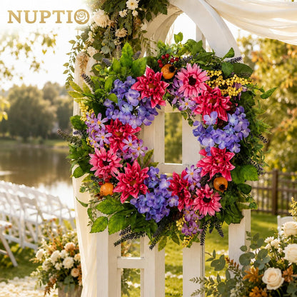Geranium Wreath for Front Door: Christmas Red Wreaths, 24 Inch