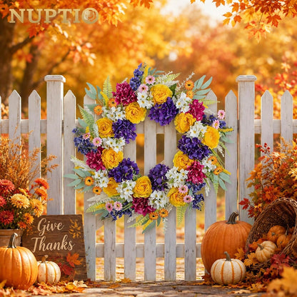 Geranium Wreath for Front Door: Christmas Red Wreaths, 24 Inch