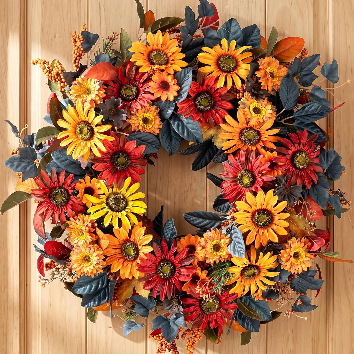 Geranium Wreath for Front Door: Christmas Red Wreaths, 24 Inch
