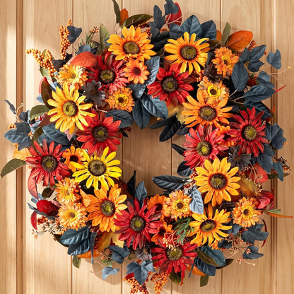 Geranium Wreath for Front Door: Christmas Red Wreaths, 24 Inch