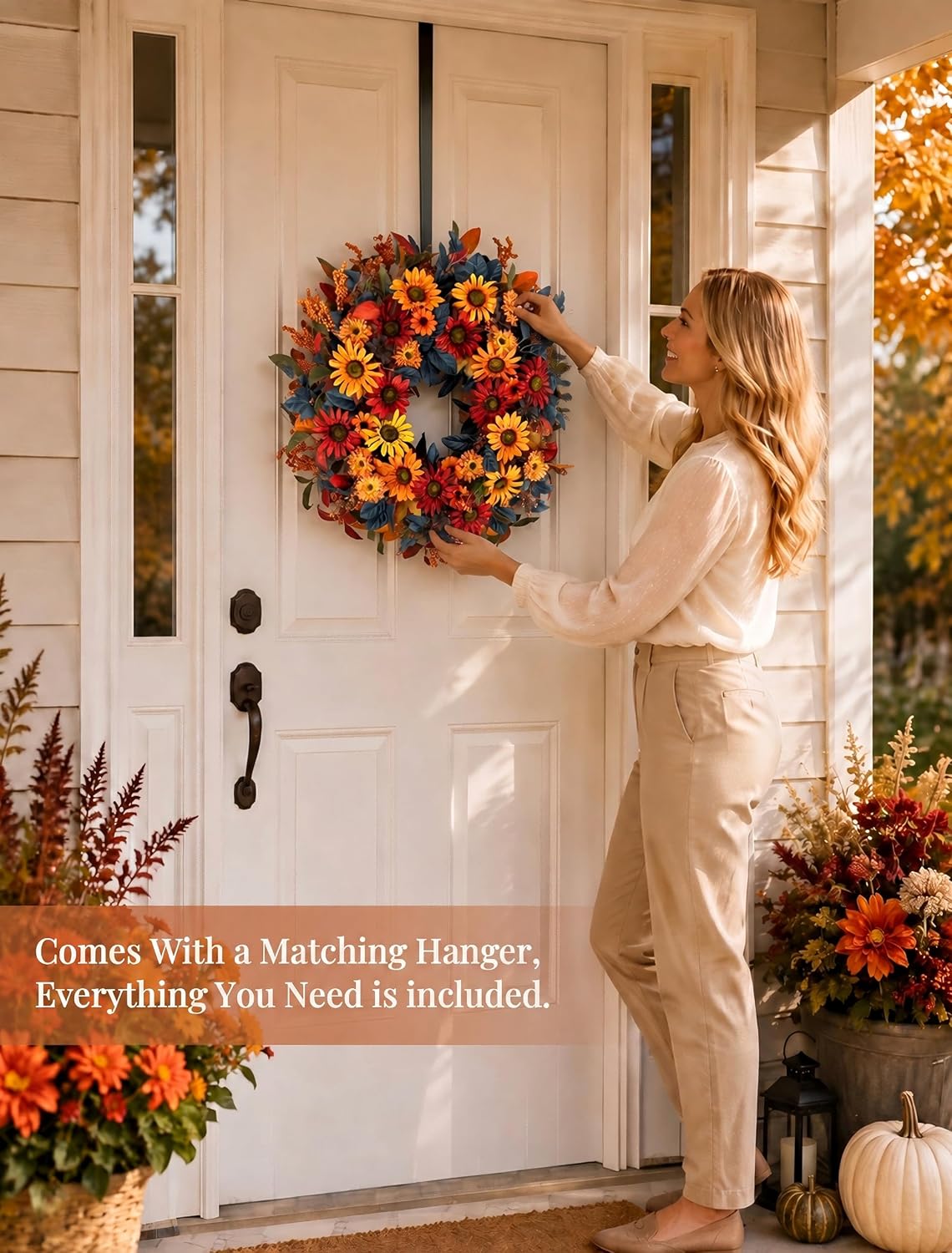 Geranium Wreath for Front Door: Christmas Red Wreaths, 24 Inch