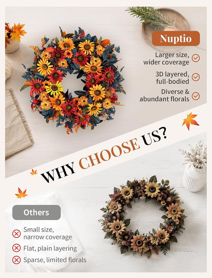 Geranium Wreath for Front Door: Christmas Red Wreaths, 24 Inch