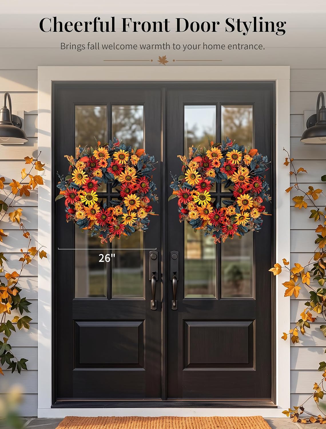 Geranium Wreath for Front Door: Christmas Red Wreaths, 24 Inch