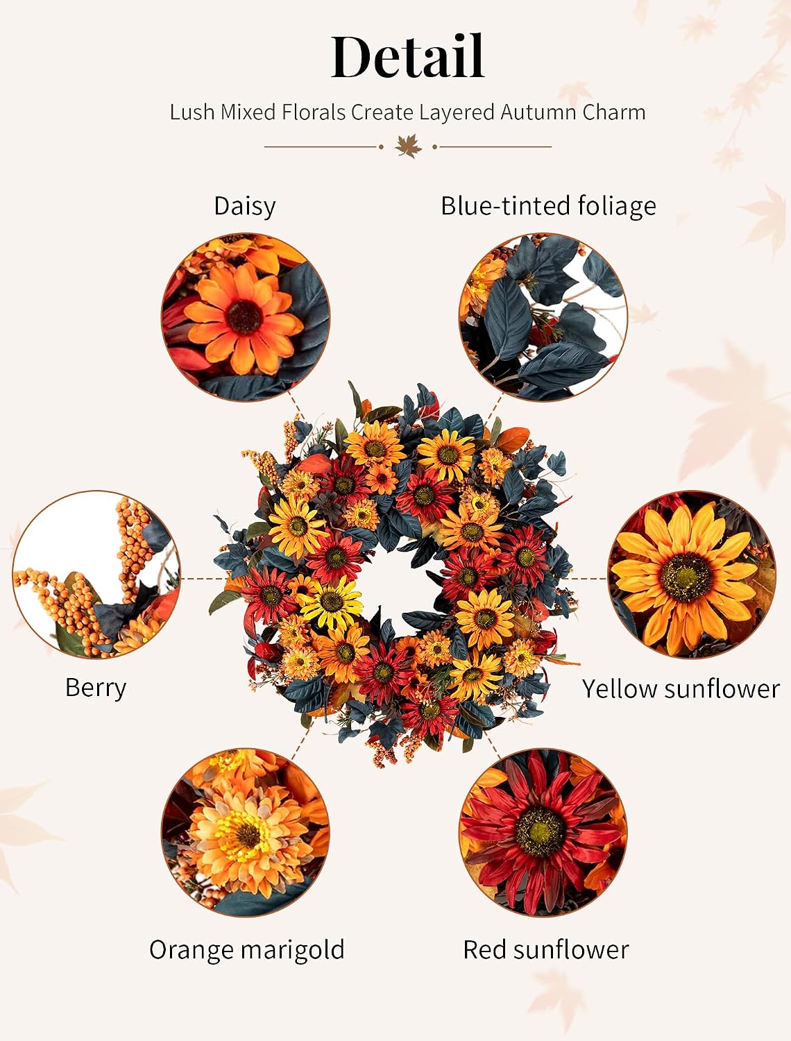 Geranium Wreath for Front Door: Christmas Red Wreaths, 24 Inch