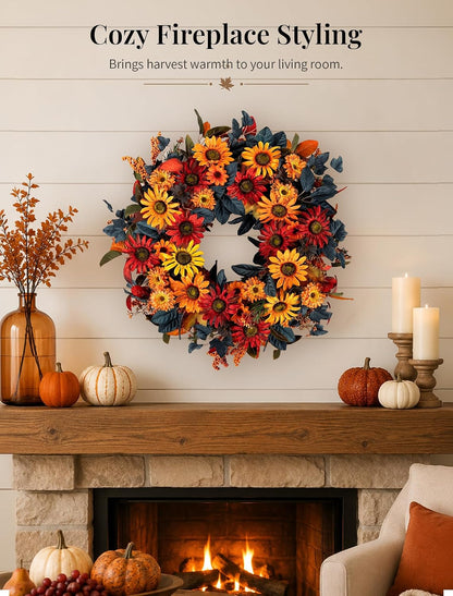 Geranium Wreath for Front Door: Christmas Red Wreaths, 24 Inch