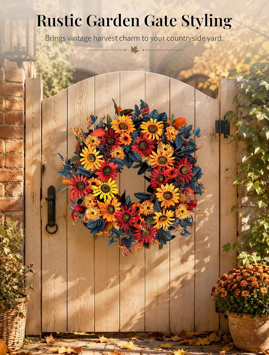 Geranium Wreath for Front Door: Christmas Red Wreaths, 24 Inch