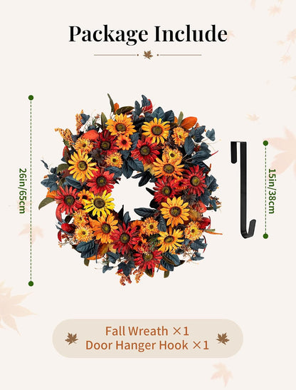 Geranium Wreath for Front Door: Christmas Red Wreaths, 24 Inch