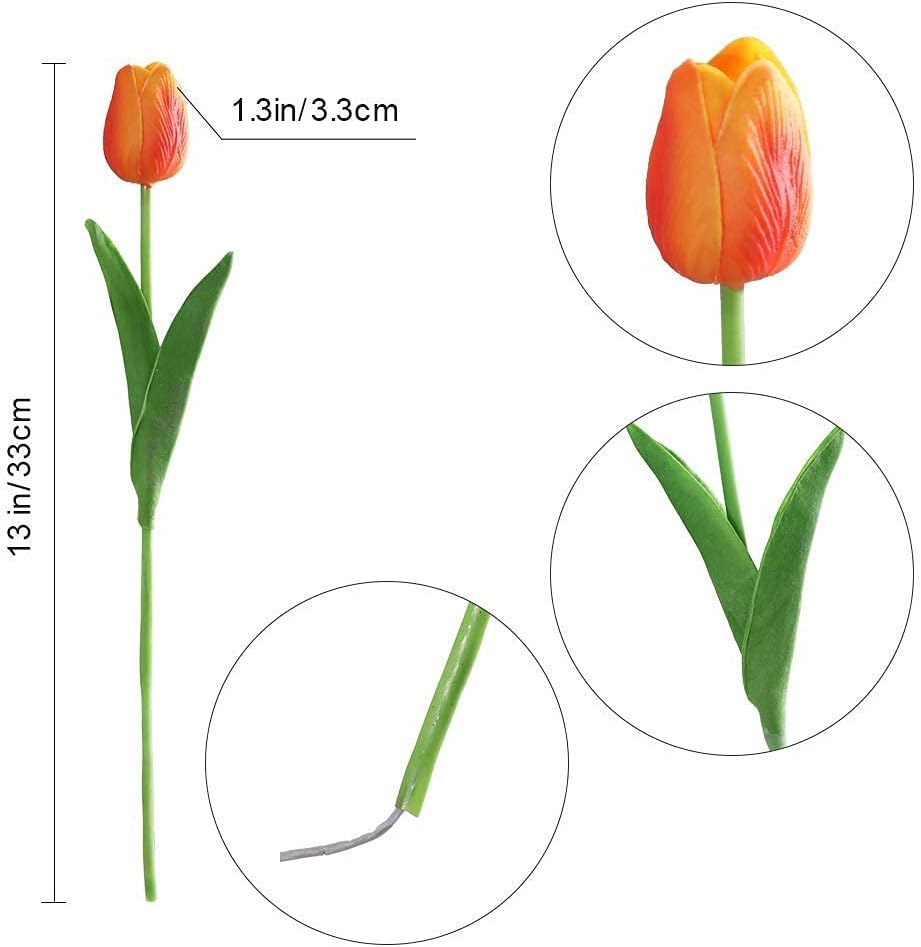 30Pcs Latex Tulips Real Touch Red and Yellow Artificial Flowers Fake Tulips Arrangement Bouquet for Home Office Wedding Decor (Red and Yellow)