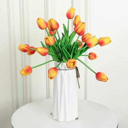 30Pcs Latex Tulips Real Touch Red and Yellow Artificial Flowers Fake Tulips Arrangement Bouquet for Home Office Wedding Decor (Red and Yellow)