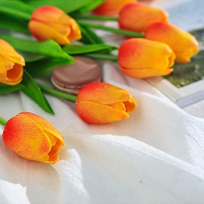 30Pcs Latex Tulips Real Touch Red and Yellow Artificial Flowers Fake Tulips Arrangement Bouquet for Home Office Wedding Decor (Red and Yellow)