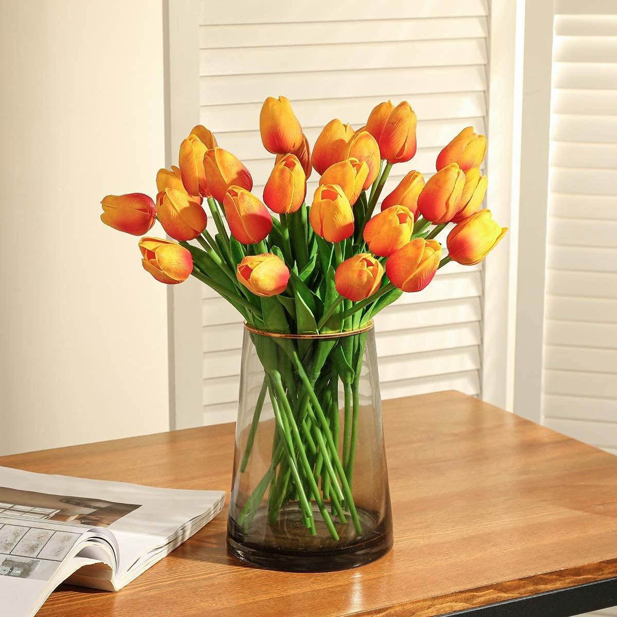 30Pcs Latex Tulips Real Touch Red and Yellow Artificial Flowers Fake Tulips Arrangement Bouquet for Home Office Wedding Decor (Red and Yellow)