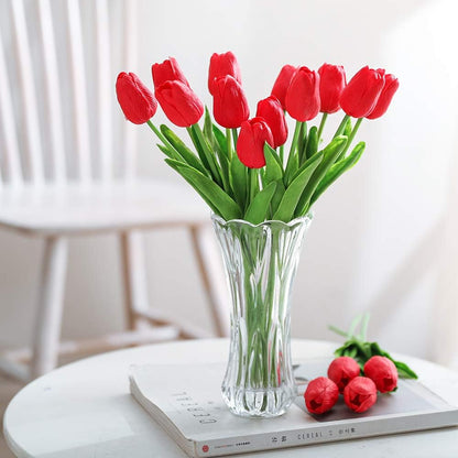 30Pcs Latex Tulips Real Touch Red and Yellow Artificial Flowers Fake Tulips Arrangement Bouquet for Home Office Wedding Decor (Red and Yellow)