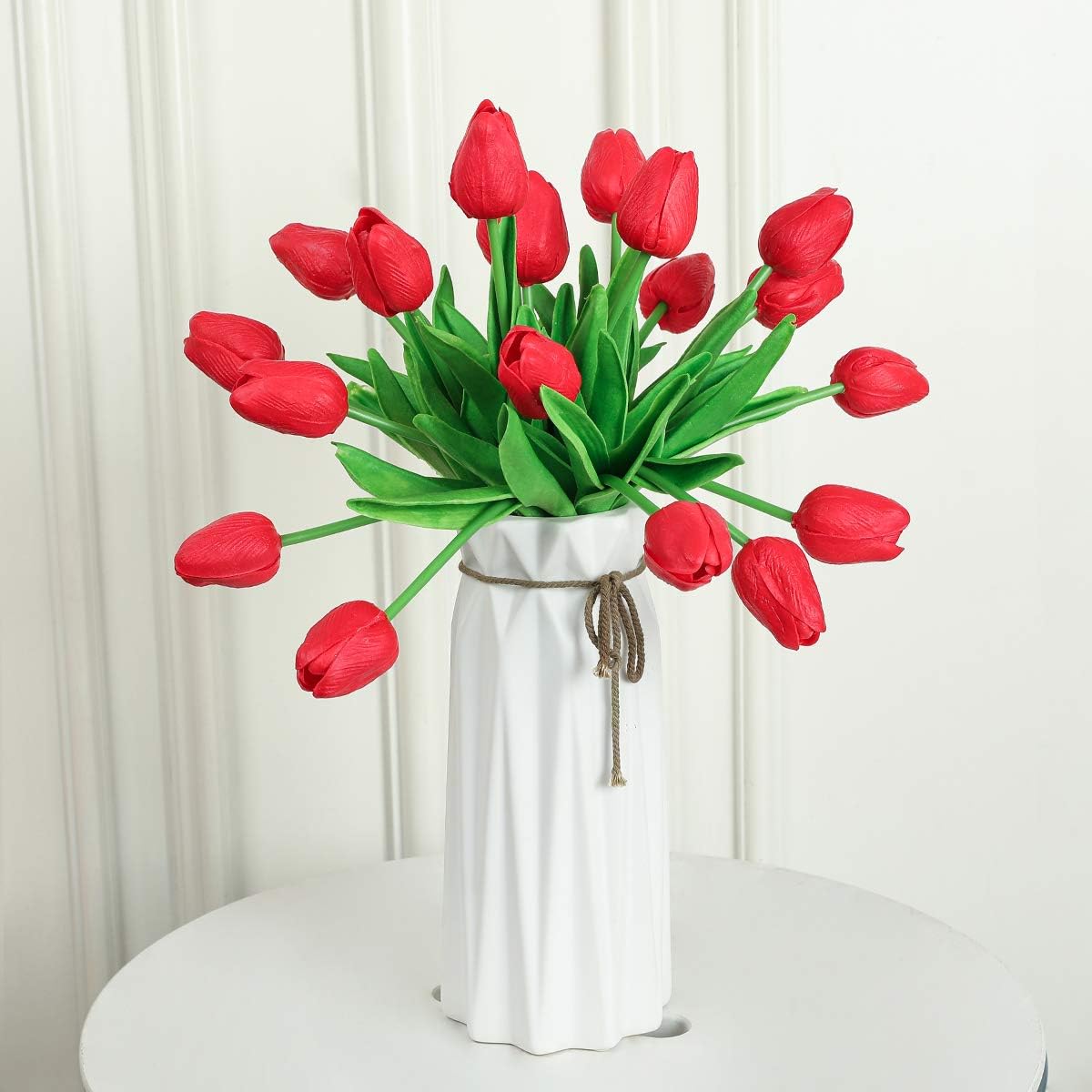 30Pcs Latex Tulips Real Touch Red and Yellow Artificial Flowers Fake Tulips Arrangement Bouquet for Home Office Wedding Decor (Red and Yellow)
