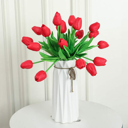 30Pcs Latex Tulips Real Touch Red and Yellow Artificial Flowers Fake Tulips Arrangement Bouquet for Home Office Wedding Decor (Red and Yellow)