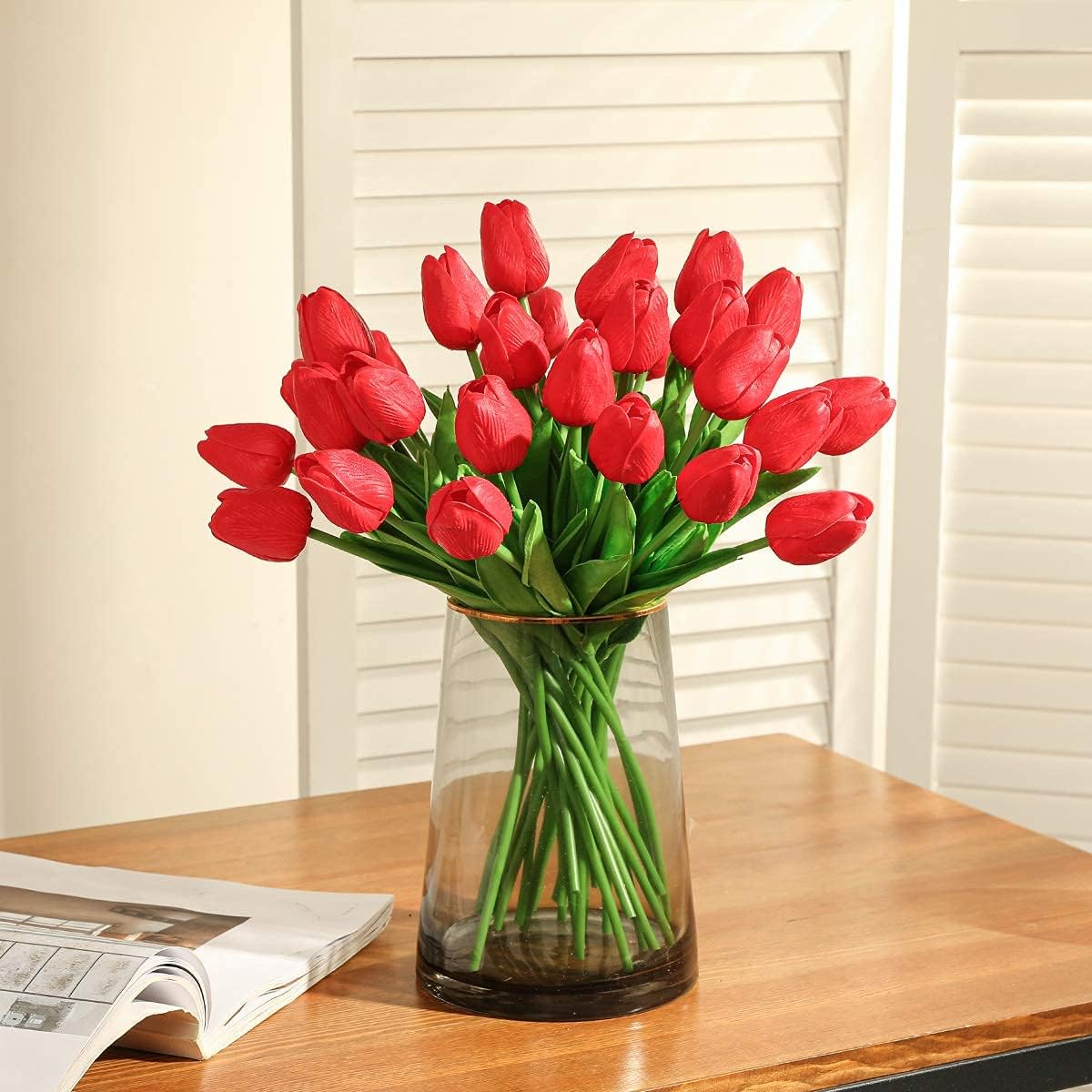30Pcs Latex Tulips Real Touch Red and Yellow Artificial Flowers Fake Tulips Arrangement Bouquet for Home Office Wedding Decor (Red and Yellow)
