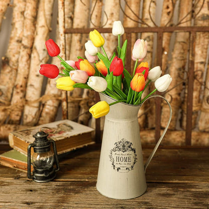 30Pcs Latex Tulips Real Touch Red and Yellow Artificial Flowers Fake Tulips Arrangement Bouquet for Home Office Wedding Decor (Red and Yellow)