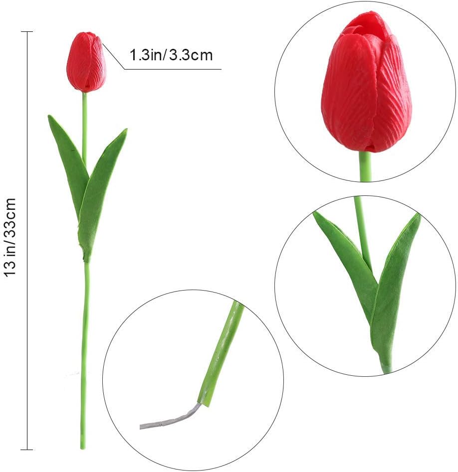 30Pcs Latex Tulips Real Touch Red and Yellow Artificial Flowers Fake Tulips Arrangement Bouquet for Home Office Wedding Decor (Red and Yellow)