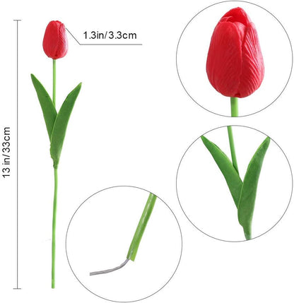 30Pcs Latex Tulips Real Touch Red and Yellow Artificial Flowers Fake Tulips Arrangement Bouquet for Home Office Wedding Decor (Red and Yellow)