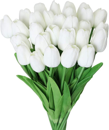 30Pcs Latex Tulips Real Touch Red and Yellow Artificial Flowers Fake Tulips Arrangement Bouquet for Home Office Wedding Decor (Red and Yellow)